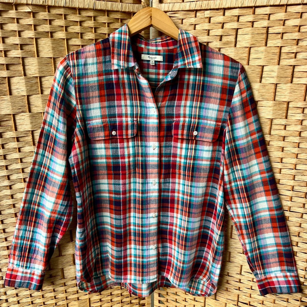 Madewell Multi-color Ex-boyfriend Cotton Plaid Lightweight Shirt M
